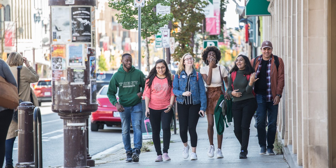 Students walking in downtown Peterborough