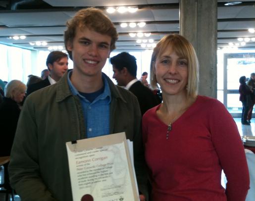 Student Award-Winner, Eamonn Corrigan with Principal of Peter Gzowski College, Melanie Buddle