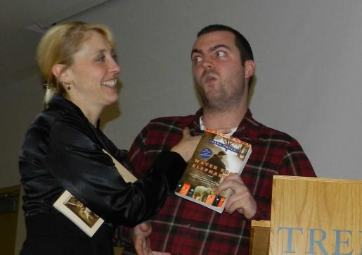 Gzowski College head Melanie Buddle and TCSA president Sheldon Willerton defend their titles at the Battle of the Books for Trent Reads 2012