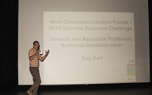 Professor Ray Dart, chair of the Business Administration program, addresses delegates at the Next Generation Leadership Forum.