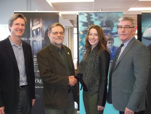 Photo (from l to r): Dr. Angus Duff, assistant professor, Business Administration, Trent University Durham; Lee Davies, president HRPAD; Marisa Vipond; Joe Muldoon, head, Trent University Durham