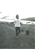 Peter Adams finishing Arctic Marathon, 1979