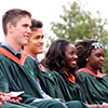 Convocating students sitting on the  podium in their gowns: June 5, 2014 - Afternoon