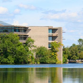 A photo of Trent University's Bata Library on a sunny day.