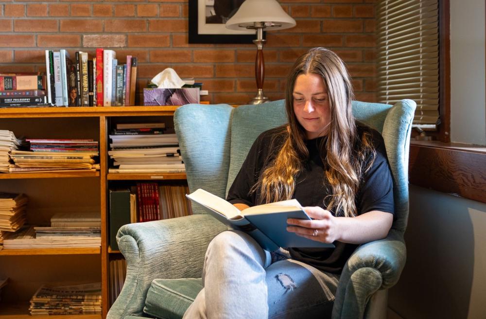 student reading