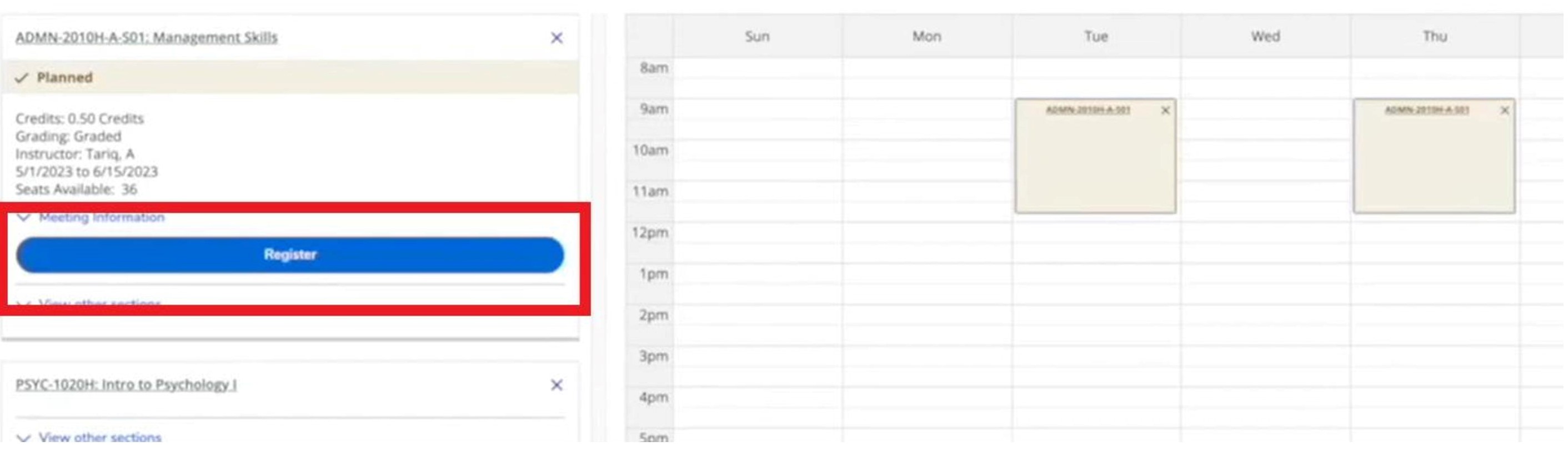 The last step is to register. Click the icon on the left under each individual course added.