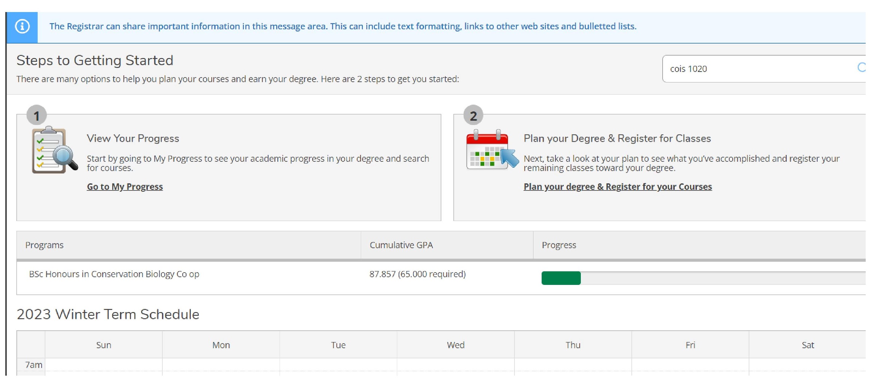 Image of the Self-Service Student Planning and Registration Homepage