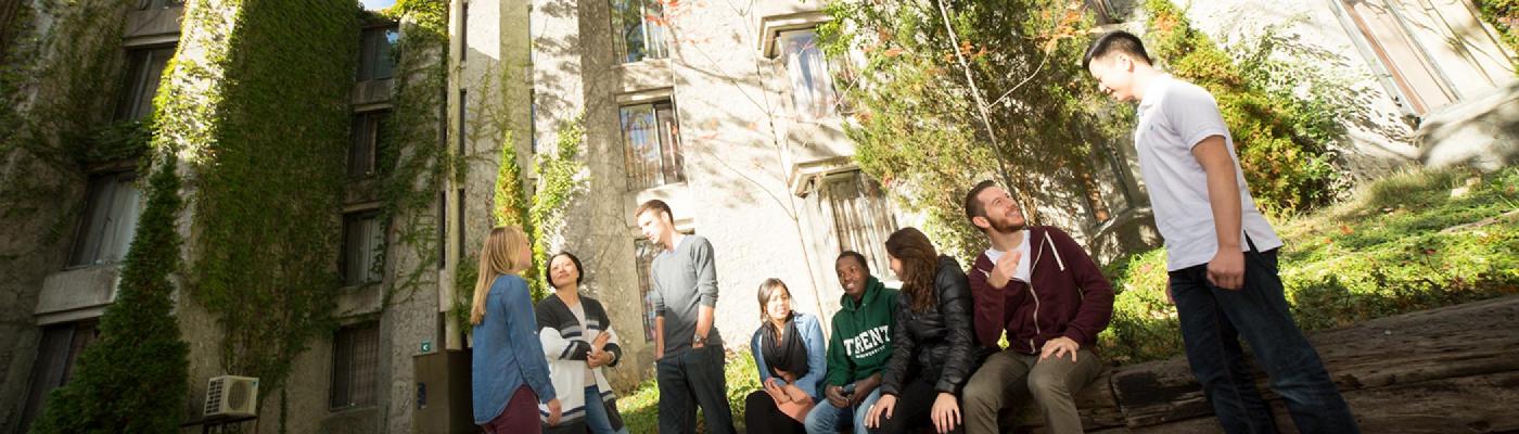 Students chatting outside Champlain quad