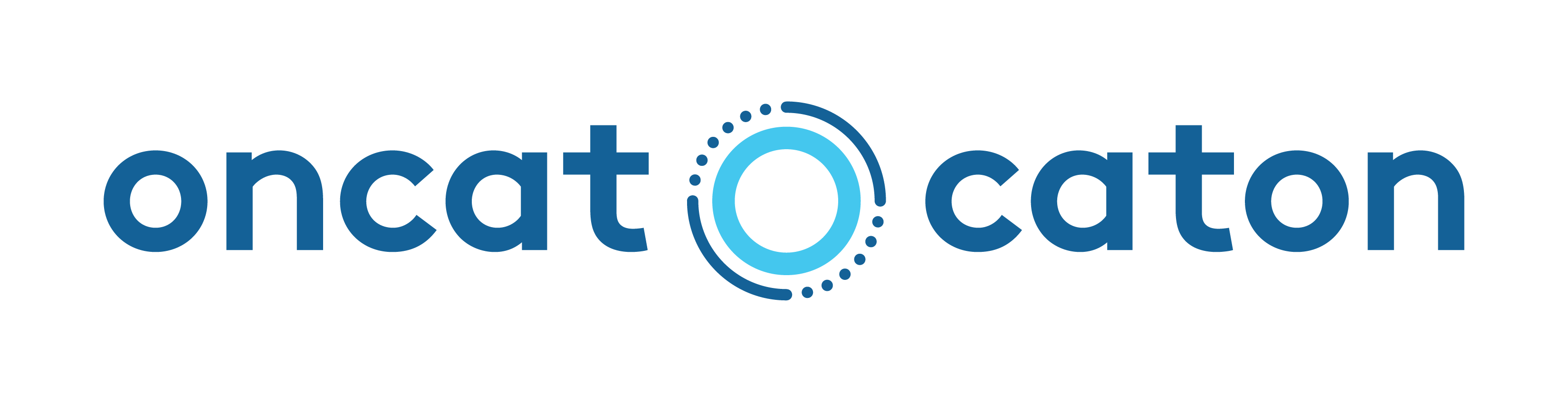 ONCAT logo featuring a blue circle in the middle and the letters ONCAT and CATON for English and French