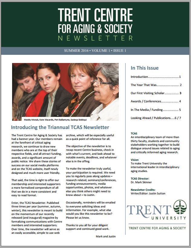 Trent Centre for Aging & Society - Introducing the Triannual TCAS Newsletter