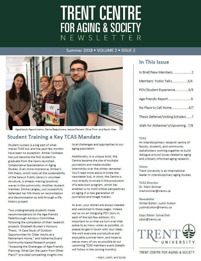 Trent Centre for Aging & Society - Student Training a key TCSA Mandate. 
