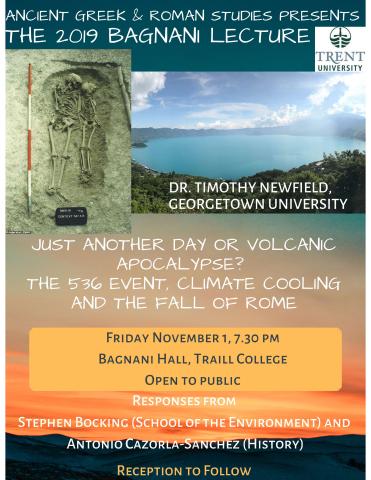 a picture of 2 skeletons on the top left, a blue lake on the top right, and an orange sky at the bottom. 