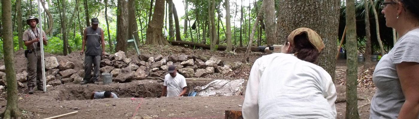 Anthropology students researching at a site