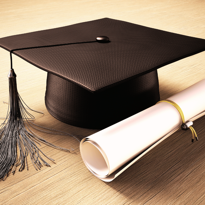 A graduation cap and diploma