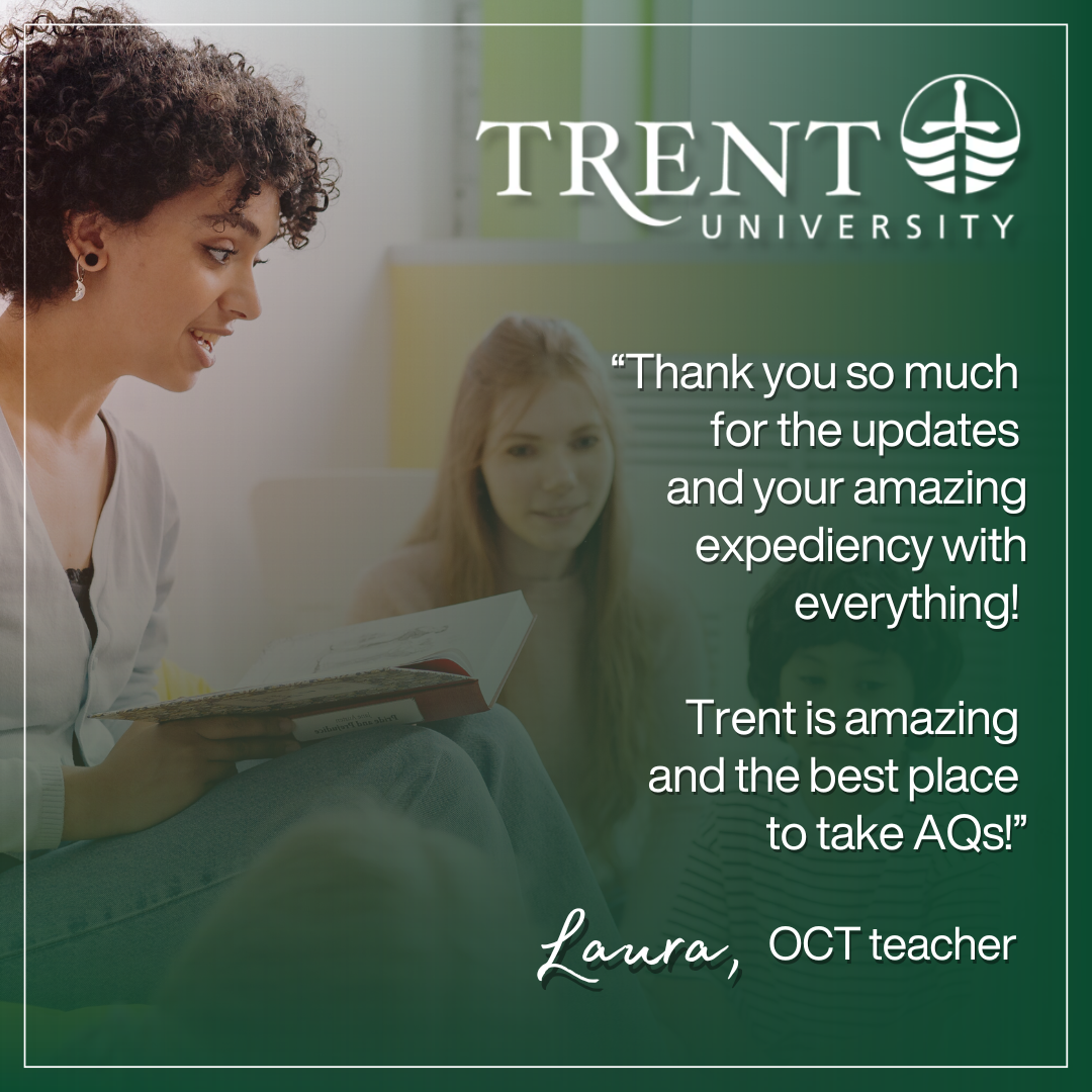 Testimonial from Ontario-certified teacher praising Trent's updates and expediency.