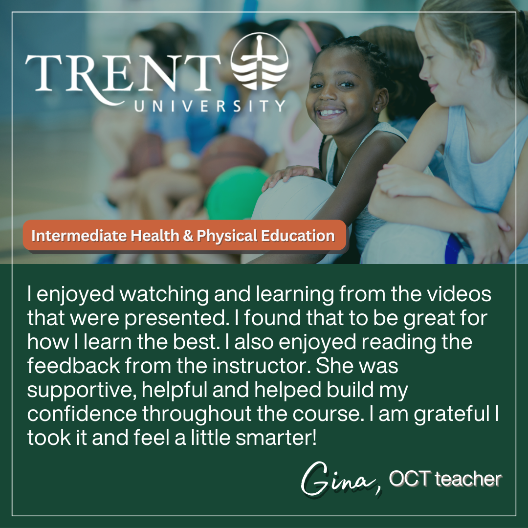 "Testimonial for Trent University's Intermediate Health and Physical Education ABQ course"