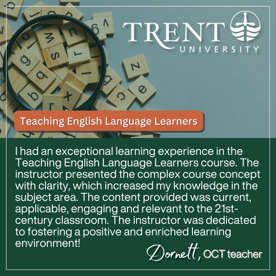 "Testimonial for Trent University's Teaching English Language Learners AQ course"