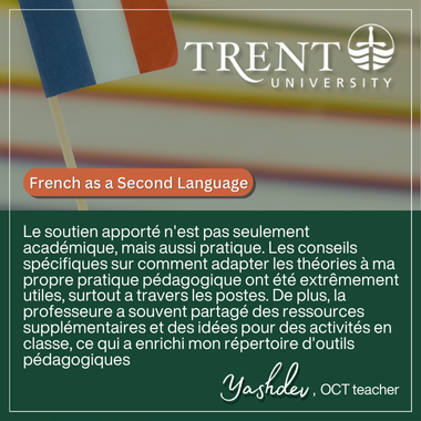 Testimonial for Trent University's French as a Second Language AQ courses