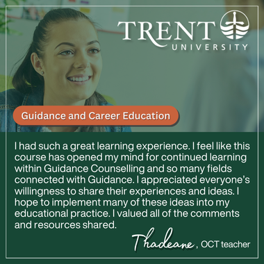 Testimonial for Trent University's Guidance and Career Education AQ courses