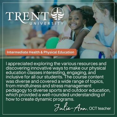 Testimonial for Trent University's Intermediate Division Health and Physical Education ABQ course