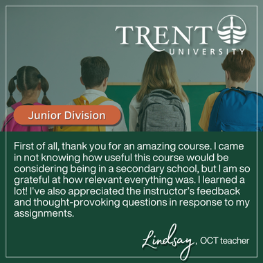 Testimonial for Trent University's Junior Division ABQ course