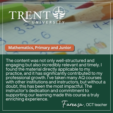 Testimonial for Trent University's Primary and Junior Math AQ courses