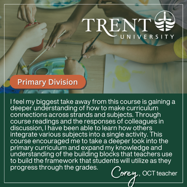 Testimonial for Trent University's Primary Division ABQ course