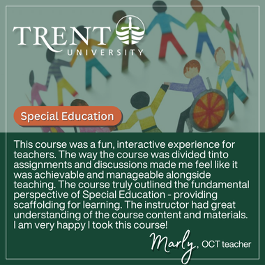 Testimonial for Trent University's Special Education AQ courses