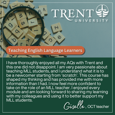 Testimonial for Trent University's Teaching English Language Learners AQ courses