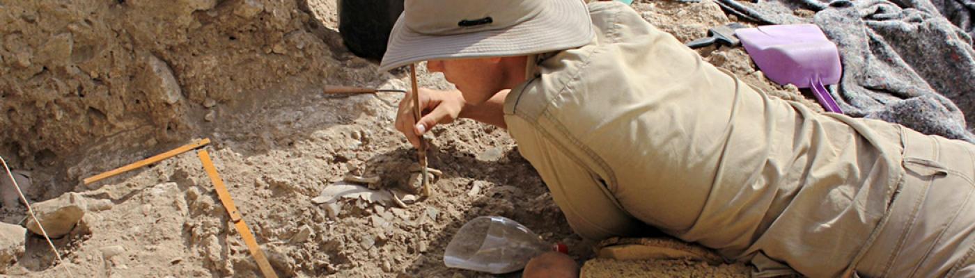 Archaeologist excavating at Nahal Ein Gev II, Jordan