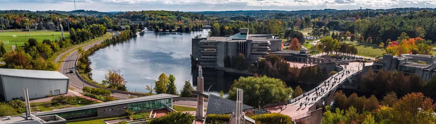 Aerial view of Trent University Symons campus in Peterborough. 
