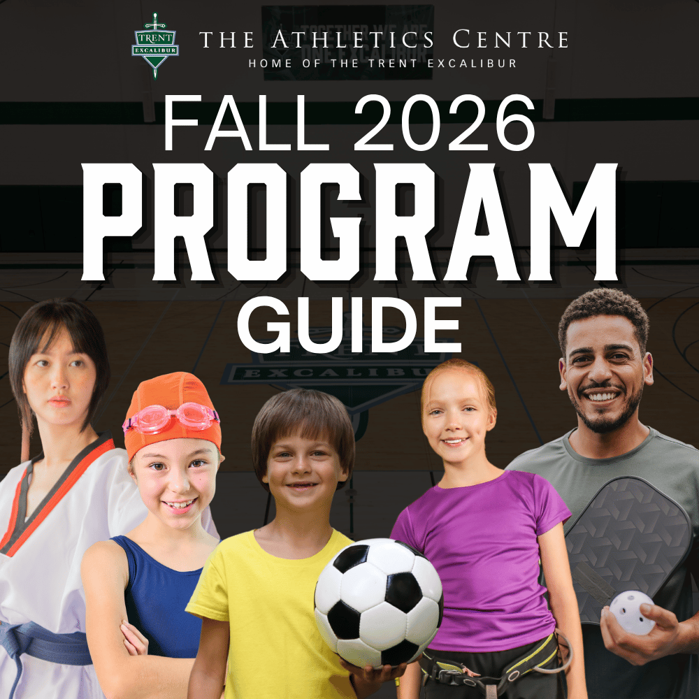 'Fall 2026 Program Guide' Headshots of various people doing athletic activities