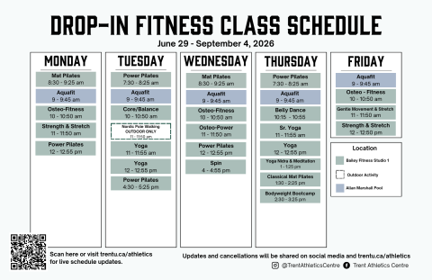 DropIn Fitness Class Schedule for June 29 - September 4