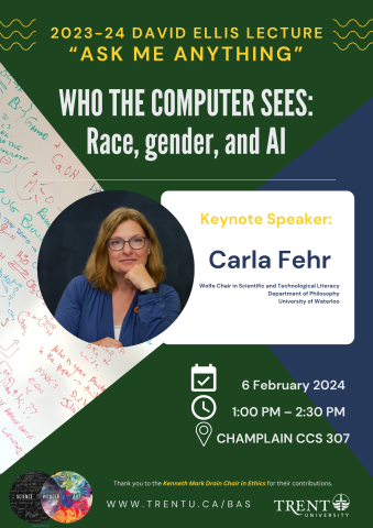 poster for 2023-24 Ellis lecture featuring Carla Fehr Tues Feb 6 2024 at 1 pm