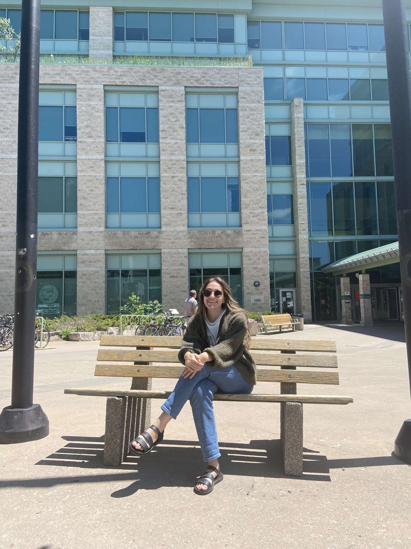 Student in front of government building