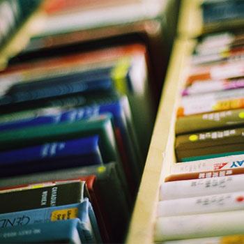 Rows of books on an angle