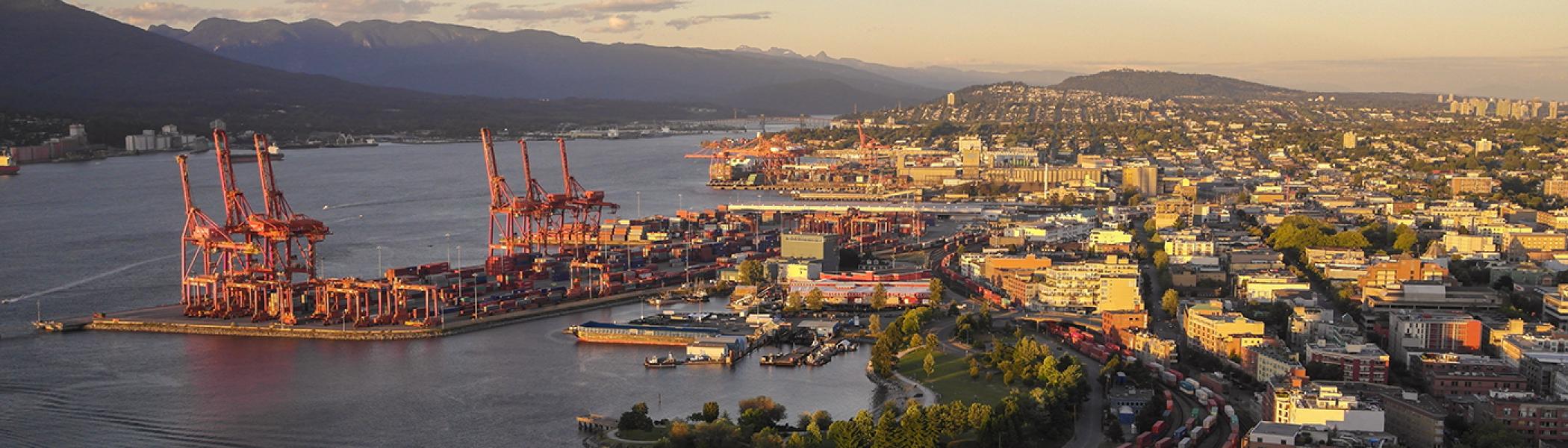 Aerial view of Vancouver harbour in the late afternoon sun