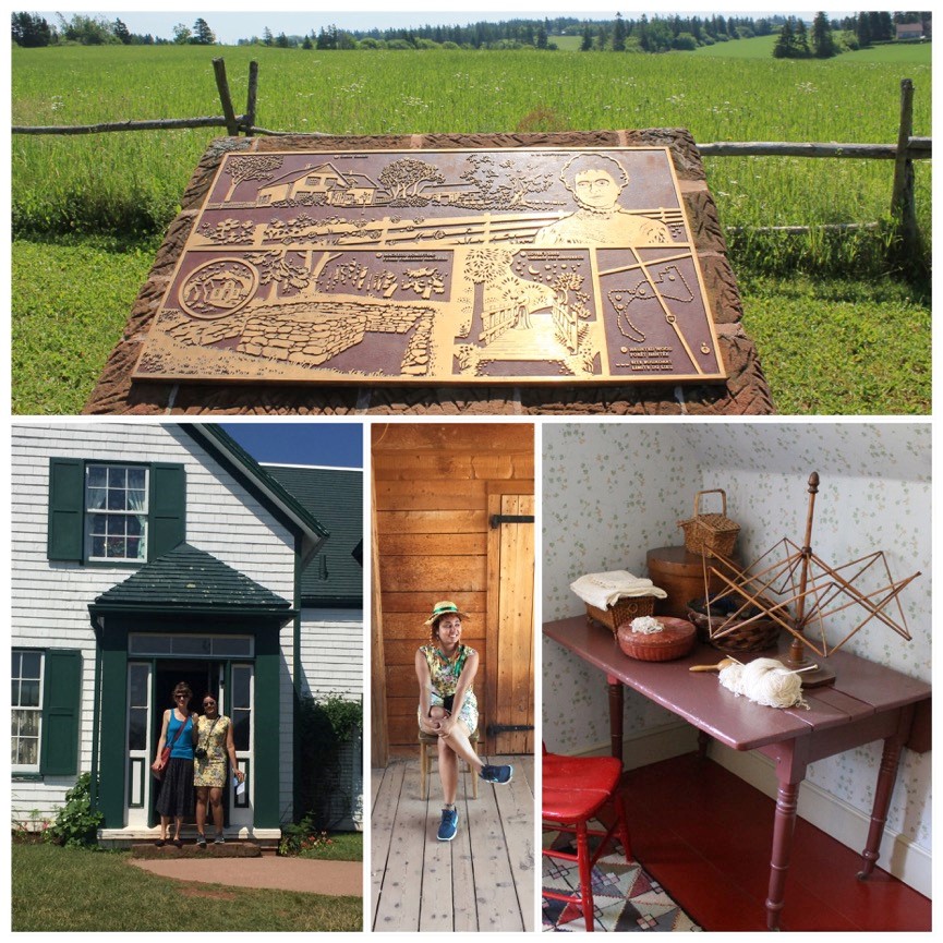 Montage of photos from Green Gables Historic Site: historic ... and red braids, small table with knitting tools and baskets