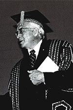 Black and white image of man in regalia