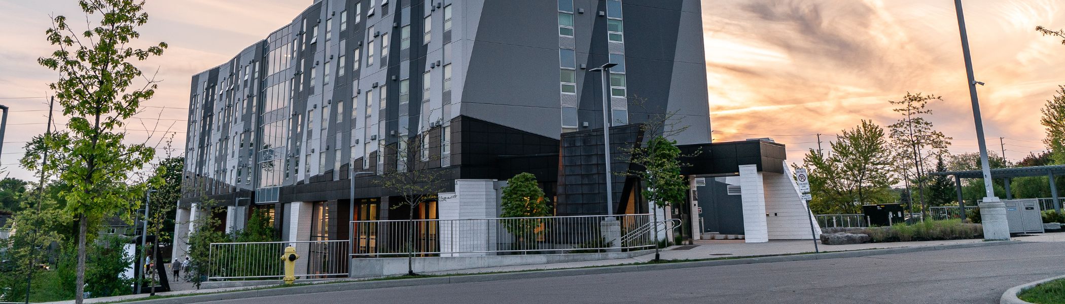 An evening photo of the Durham Residence