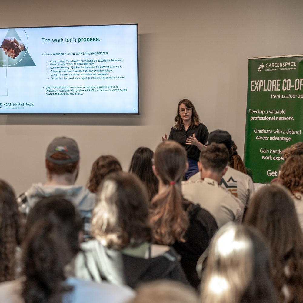 Co-op coordinator doing presentation for students. 