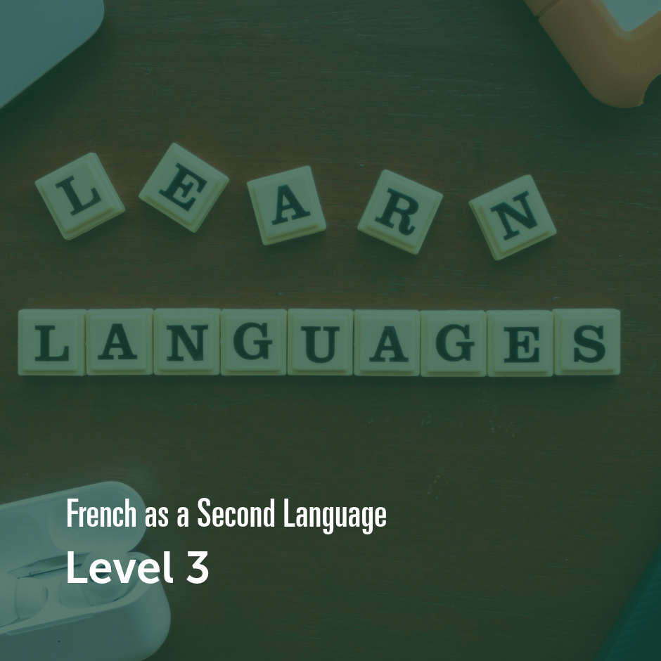 Letter tiles spelling “Learn Languages” representing advanced French language study.