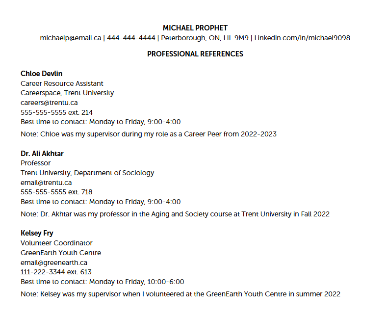 Michael Prophet References page