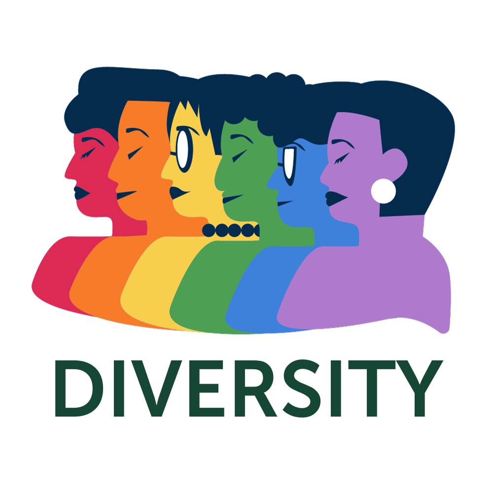 An image featuring a graphic of faces in rainbow tones with the word diversity written below.