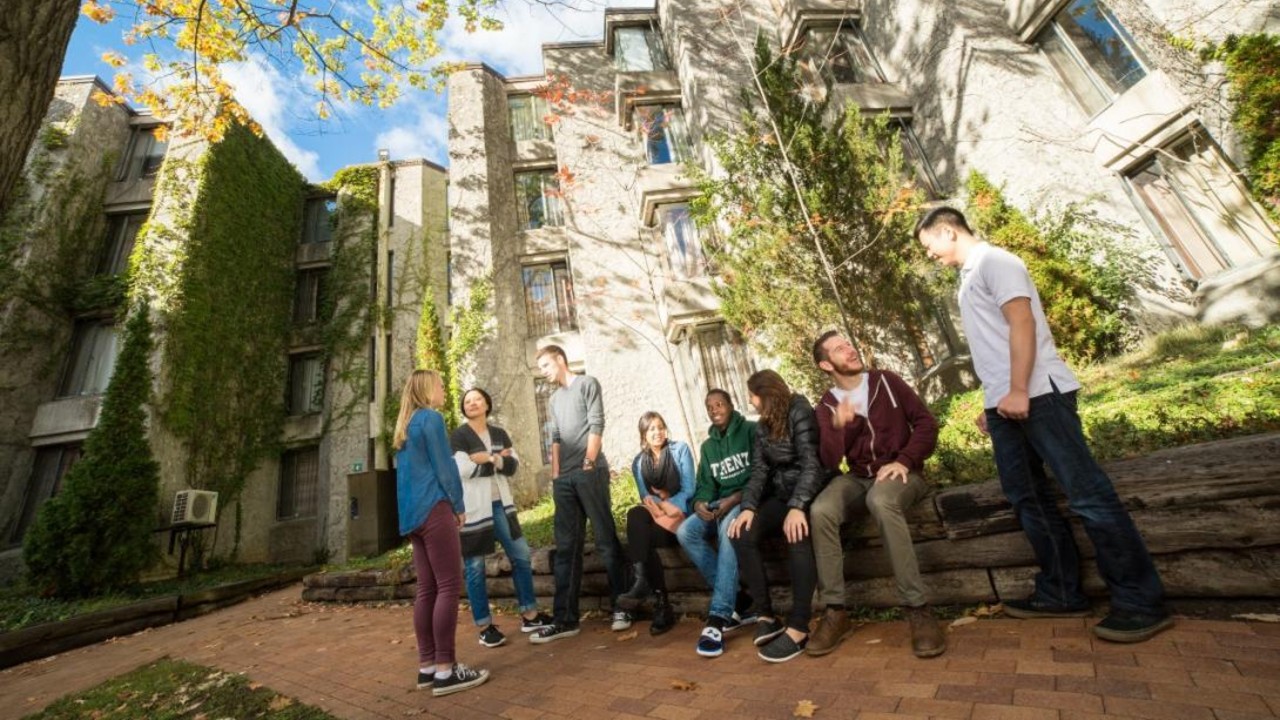 Students in the Champlain courtyard