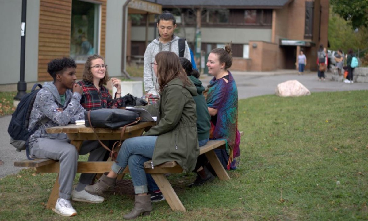 Students studying outside at Traill