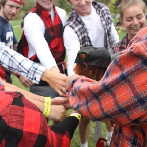 Students linking arms