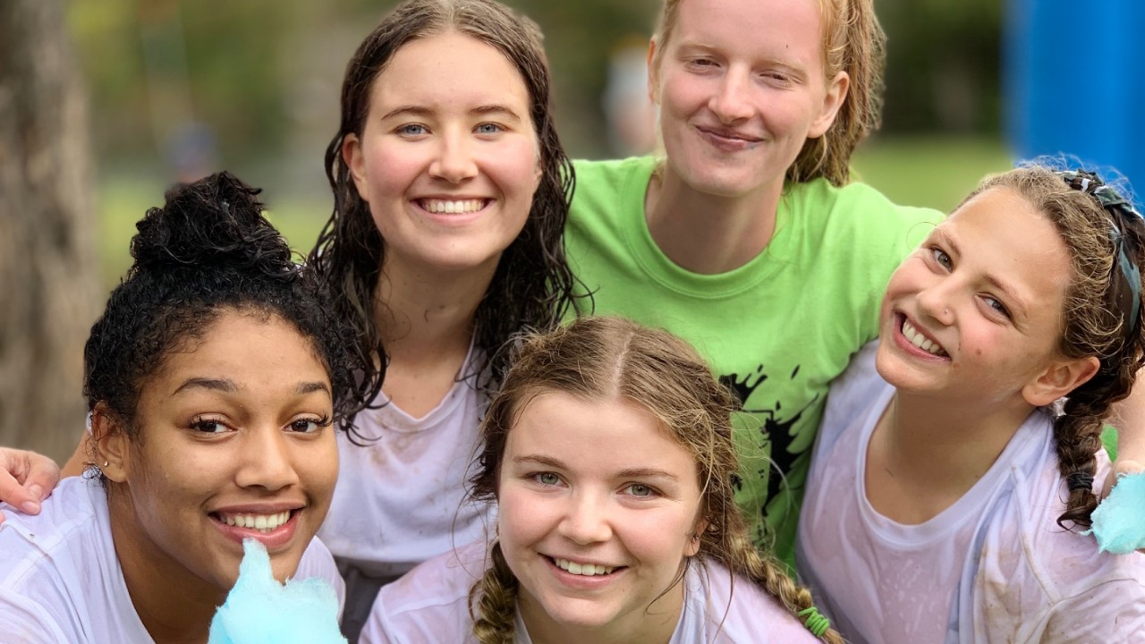 Five students having fun at Harvest Weekend