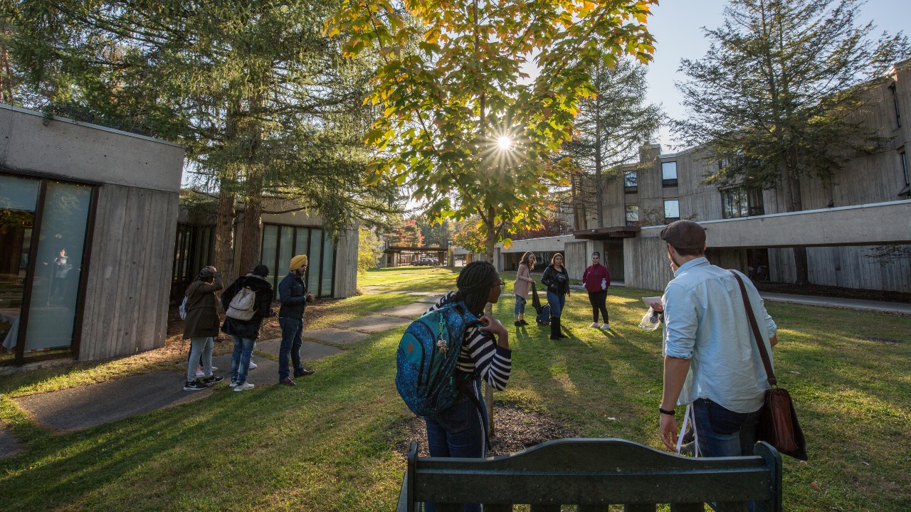 Students walking in the Lady Eaton quad