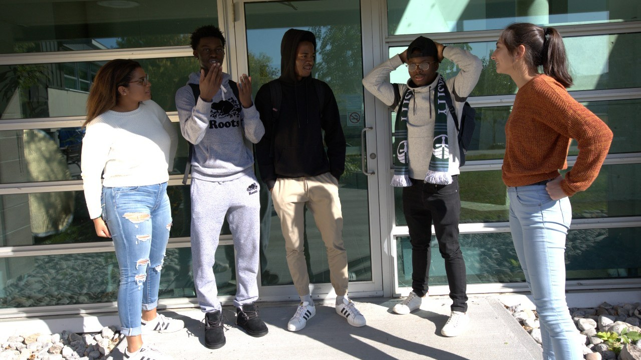 Students standing outside Otonabee College